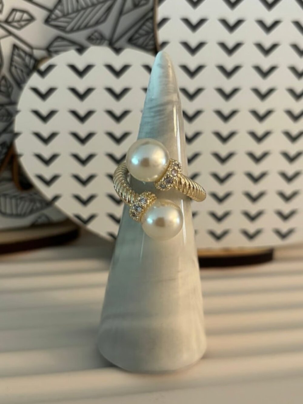 Boutique Pearl and CZ Gold Ring- size 7